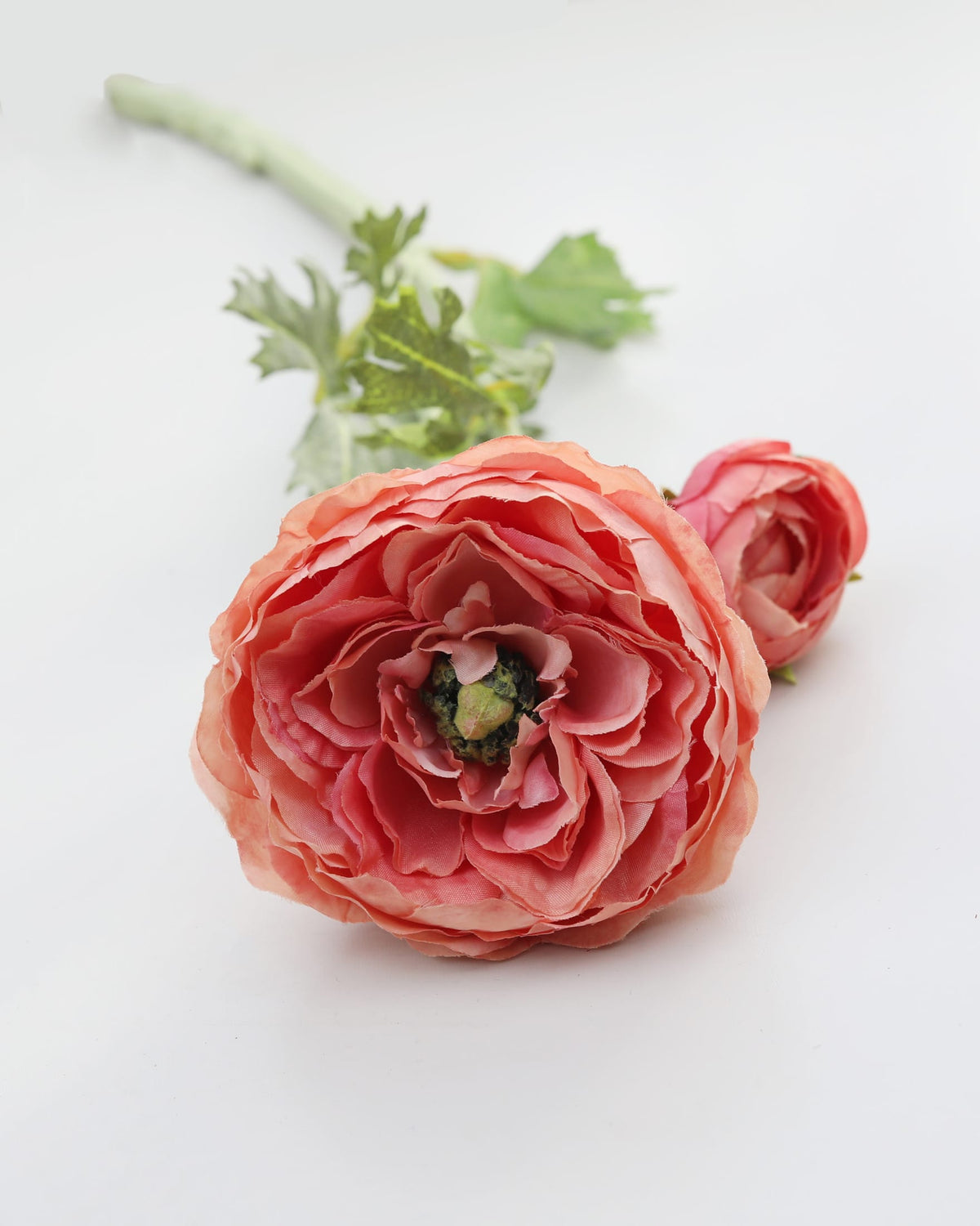 Artificial Salmon Pink Ranunculus Flower close up 