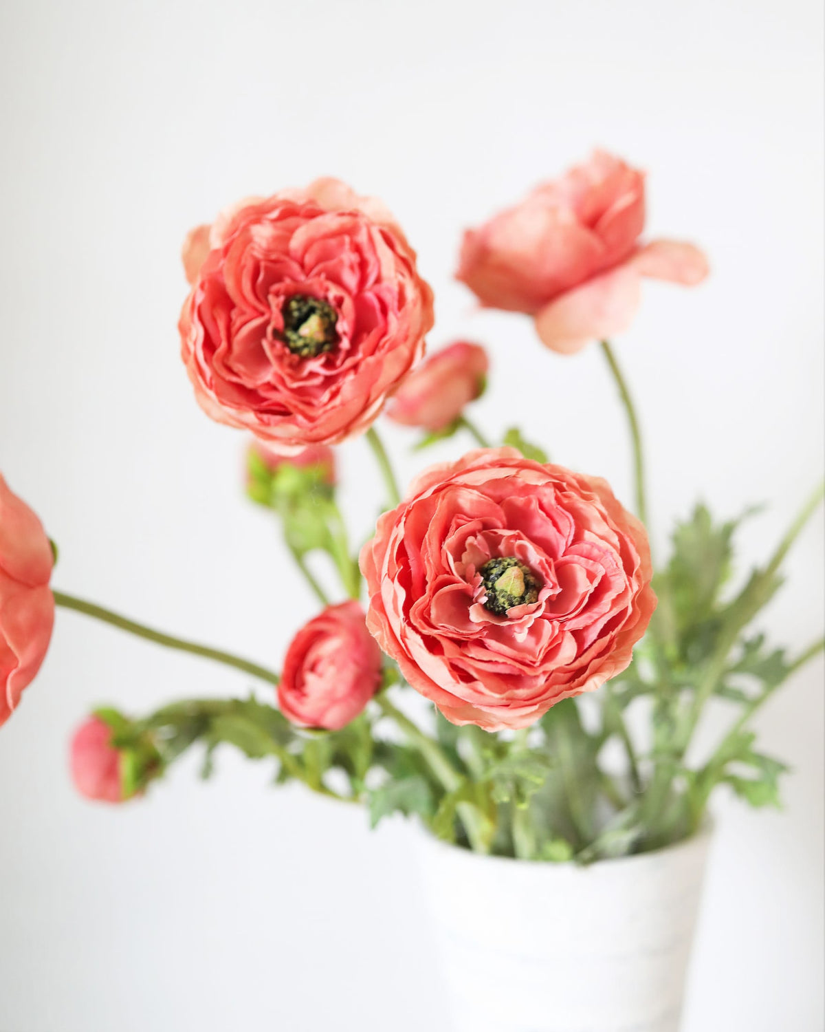 Artificial Salmon Pink Ranunculus Flower close up