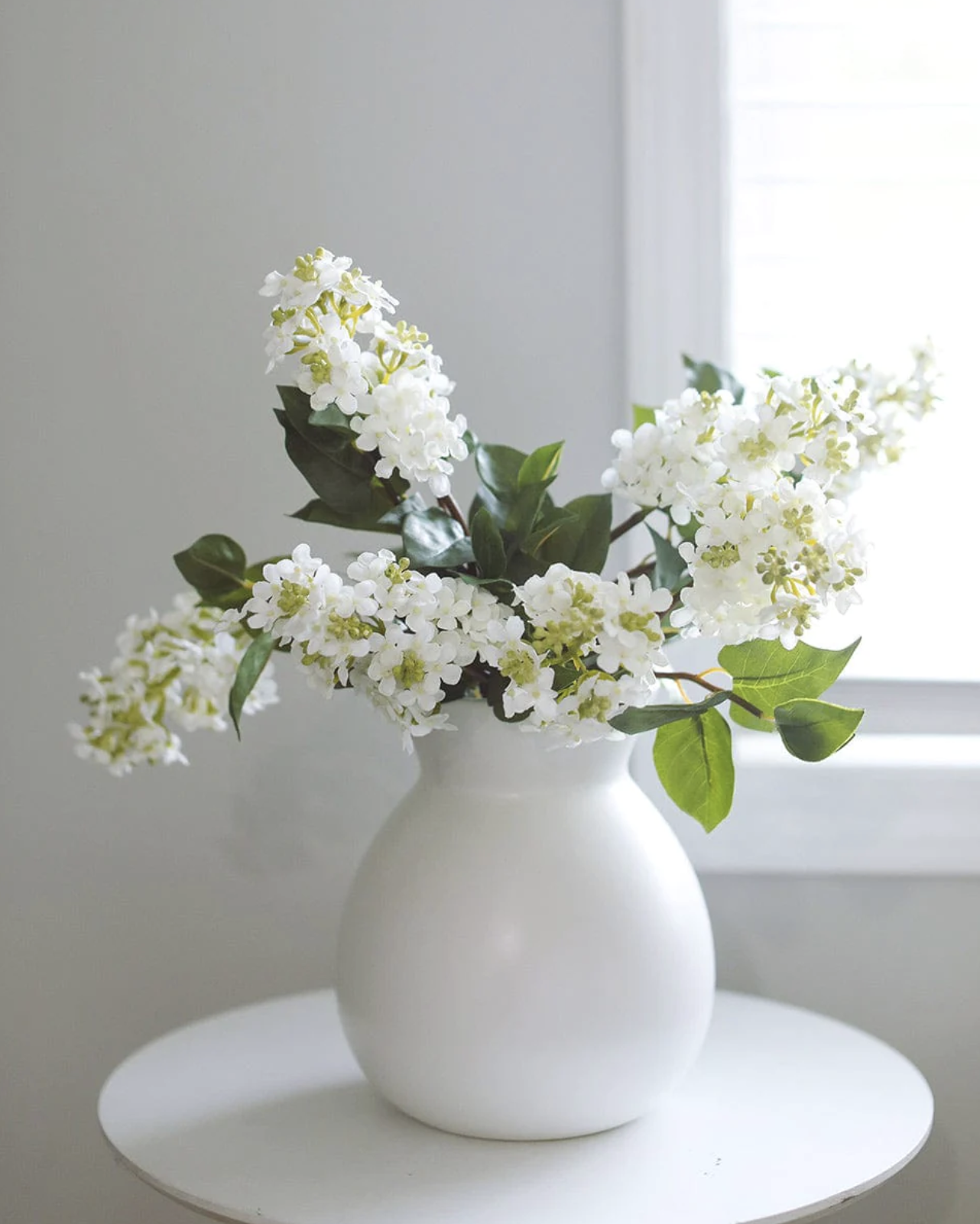 Simple Home Styling White Real Touch Lilacs in Ceramic Vase