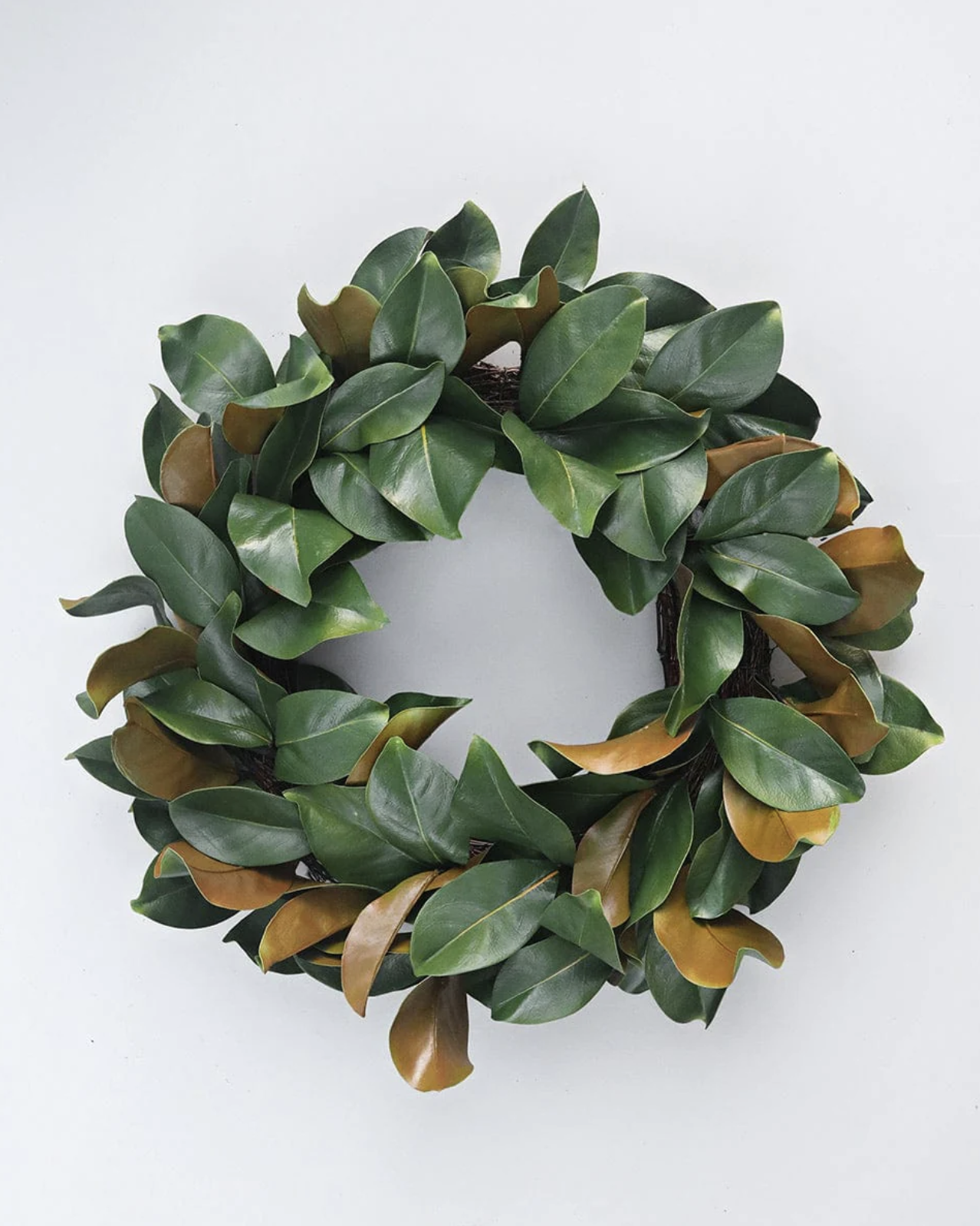 Door Decor Artificial Magnolia Leaves Wreath with Grapevine Base