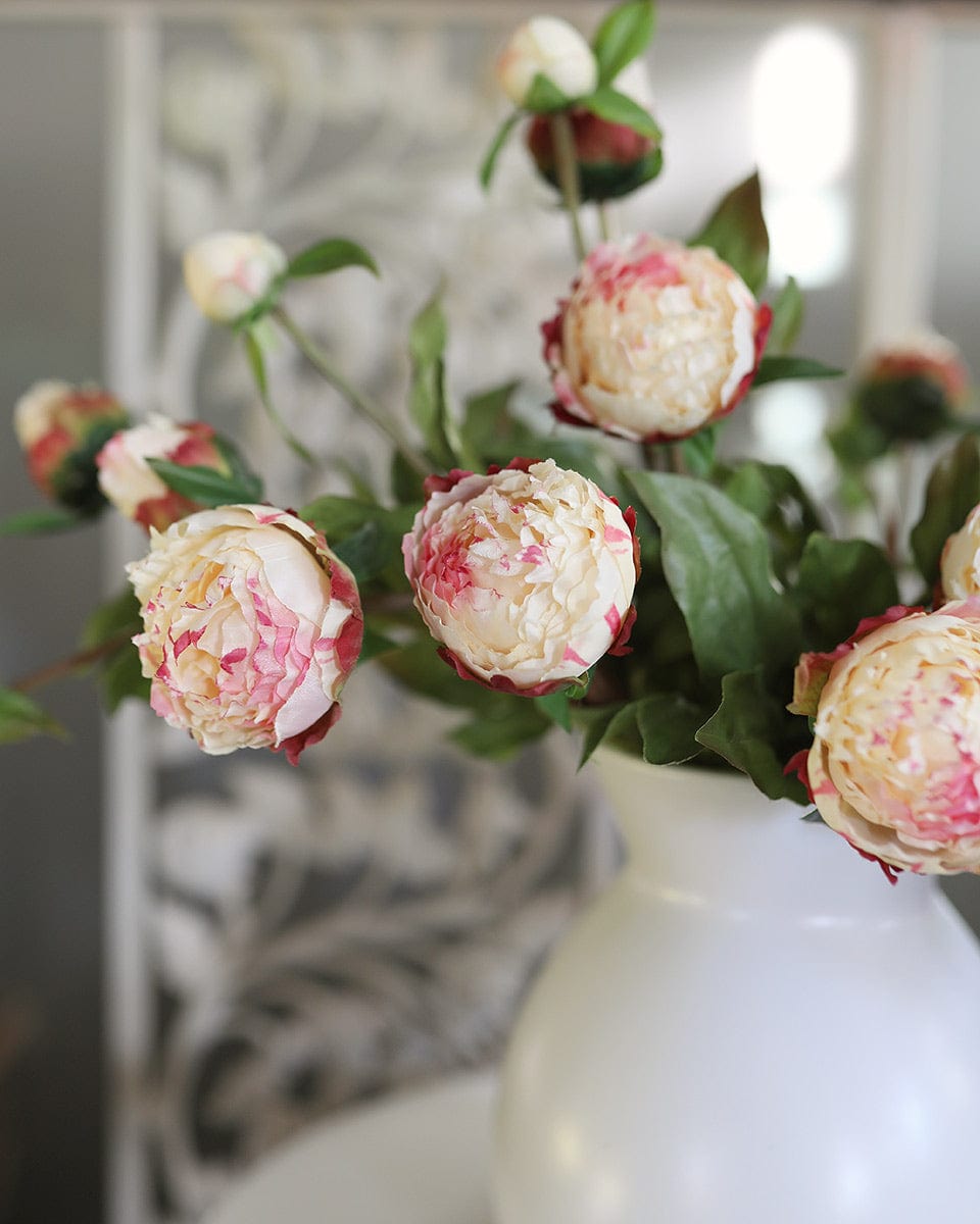 Faux Yellow Pink Peonies with Ruffle Petals