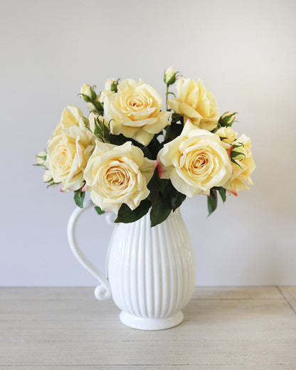 Faux Flowers Yellow Roses Styled in Vase