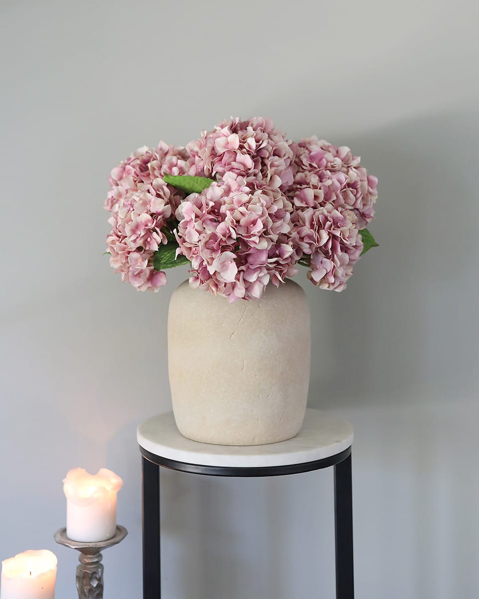 Fake Flowers Pink Hydrangeas in Vase