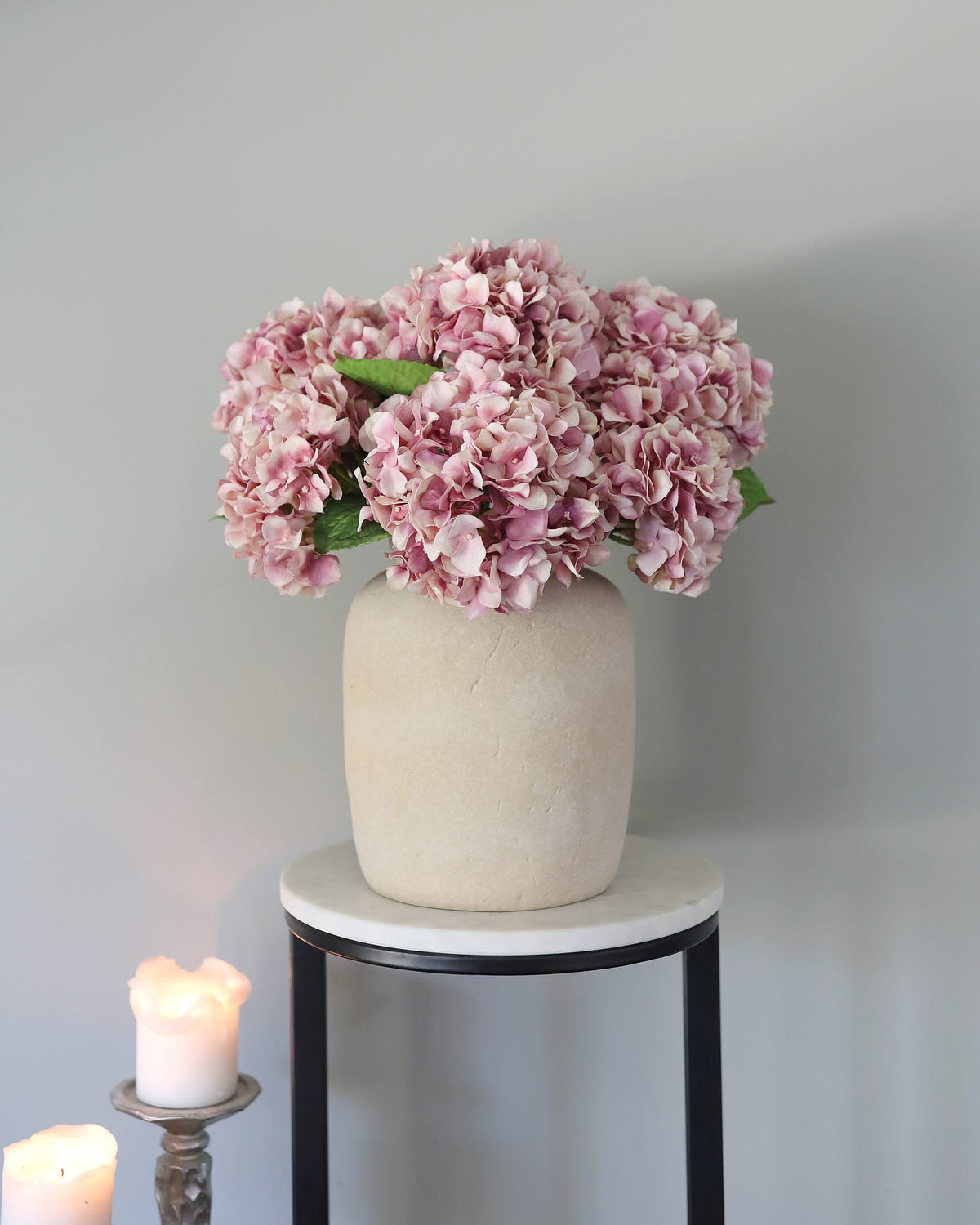 Pink Fake Hydrangeas in a vase