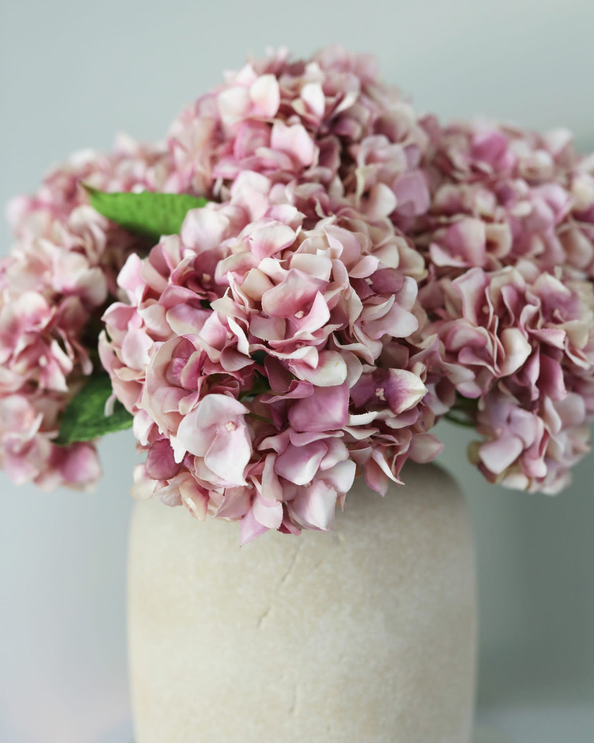 Pink Fake Hydrangeas in a vase
