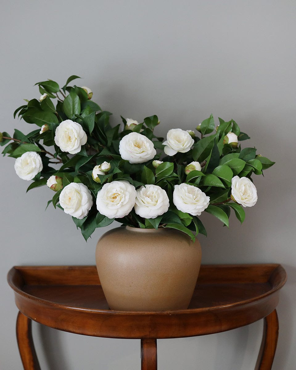 Home Decor Flower Arrangement with White Faux Camellias