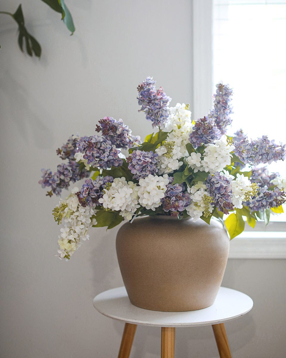 Home Decor White and Purple Lilacs in Large Vase