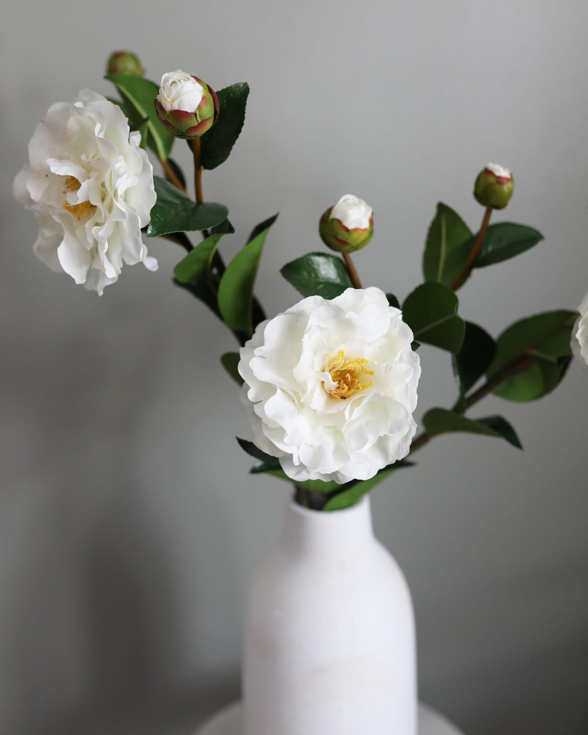 Faux White Real Touch Camellias in a vase