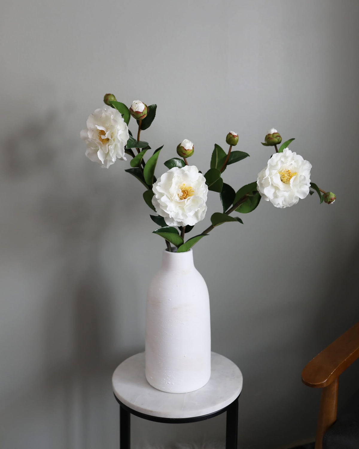 Faux White Real Touch Camellias in a vase