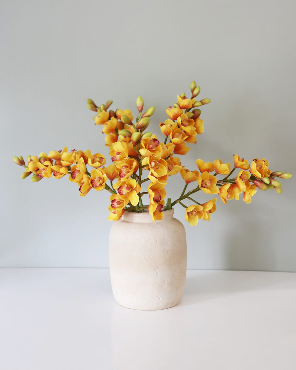 Faux Yellow Cymbidium Orchids in Vase