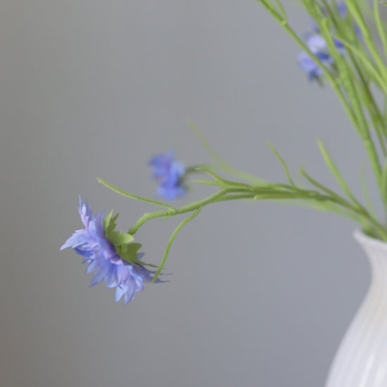 Silk Flowers Blue Cornflowers in Vase