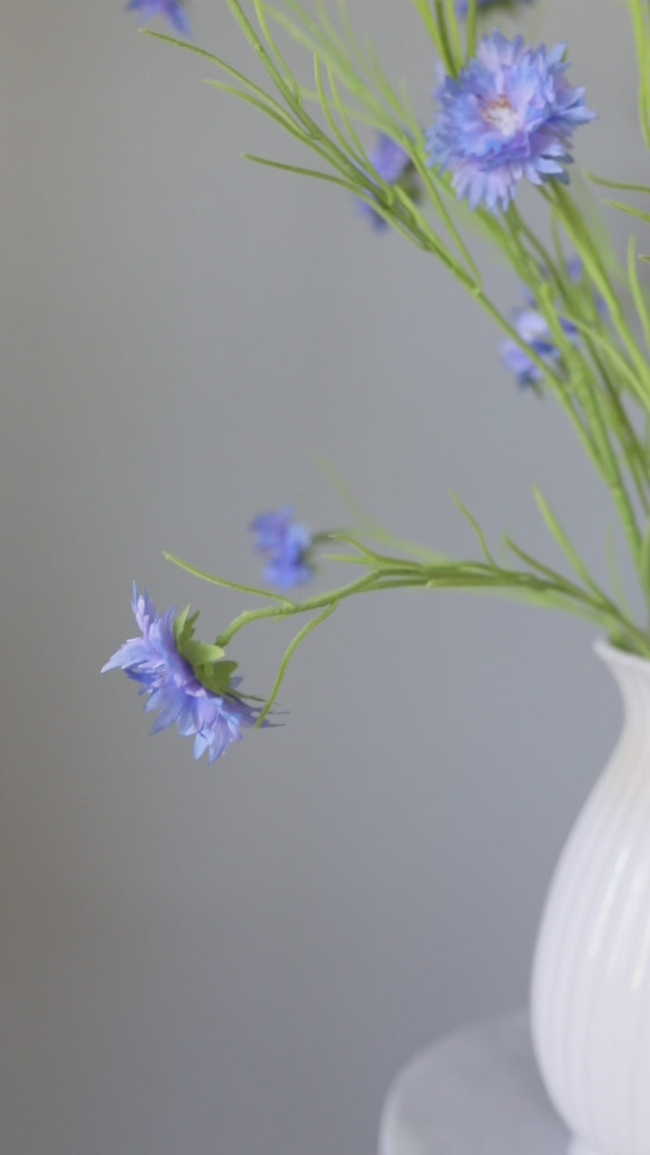 Silk Flowers Blue Cornflowers in Vase