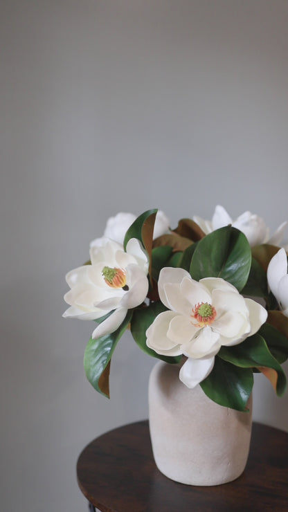 Faux Flowers Magnolia Cup Blooms Styled in Vase