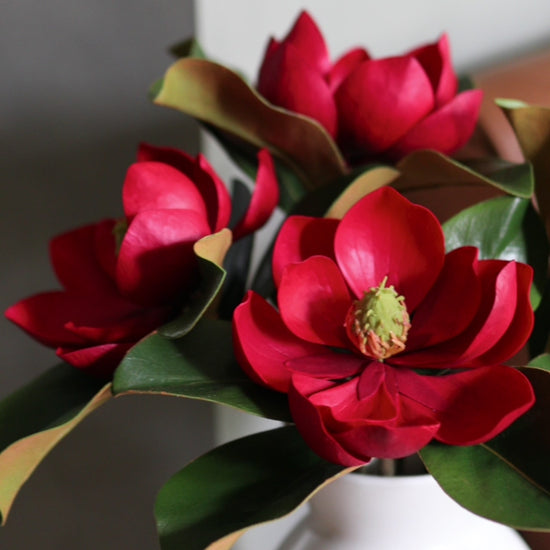 Video Showcasing Faux Red Magnolias Home Decor