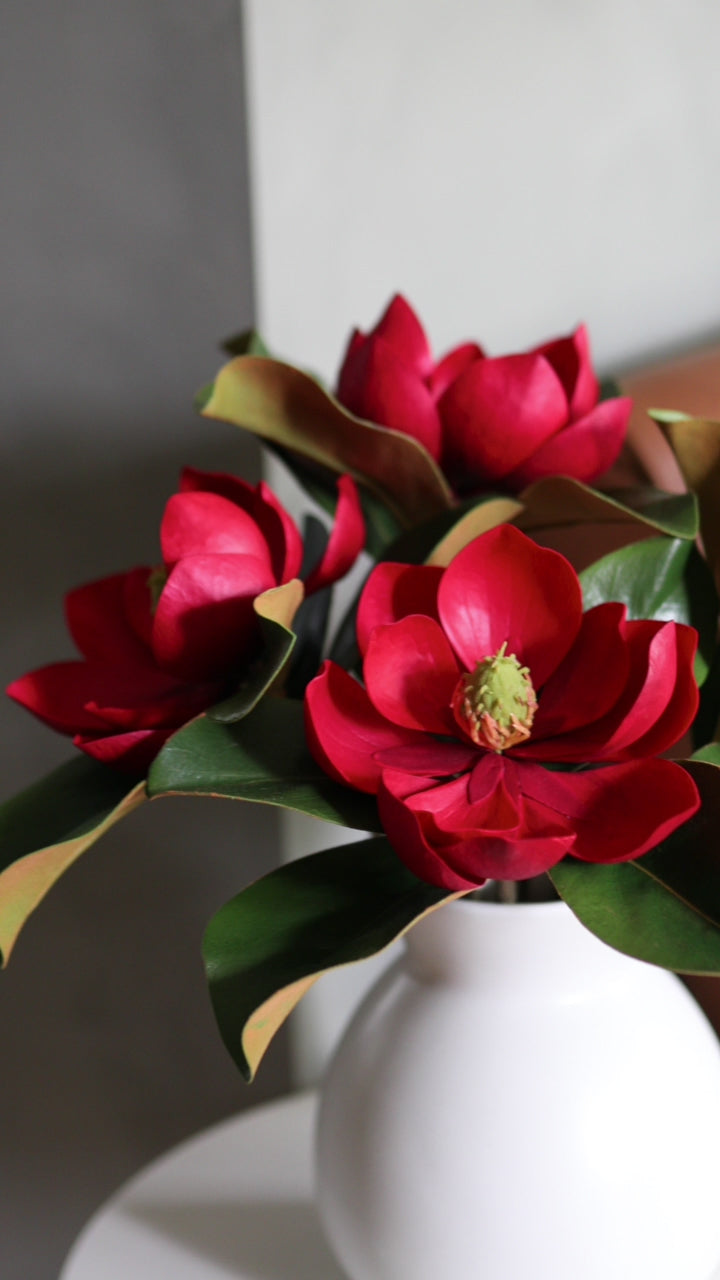 Video Showcasing Faux Red Magnolias Home Decor