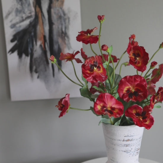 Faux Pansy Flowers in Vase in Red Color