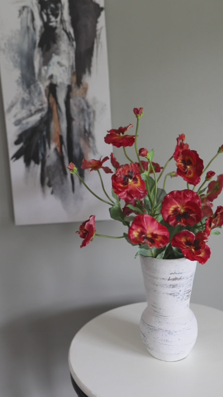 Faux Pansy Flowers in Vase in Red Color