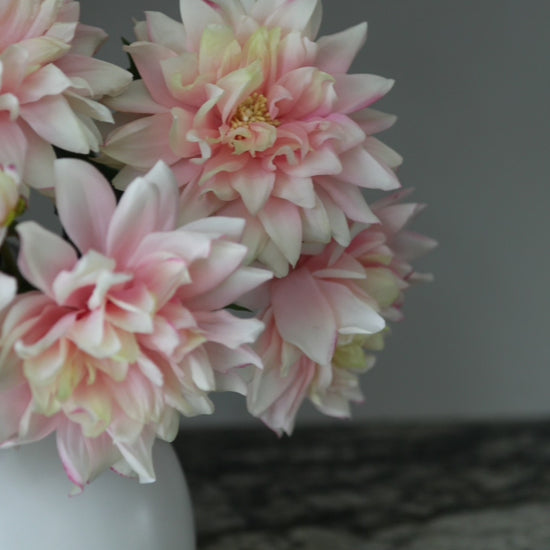 Faux Flowers Pink Peach Open Dahlias in Vase