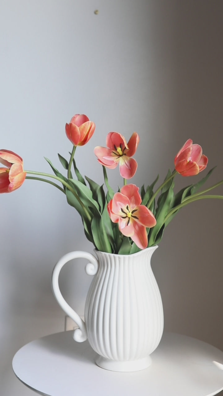 Artificial Orange Tulips Styled in Pitcher Vase