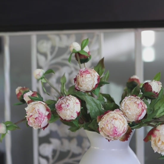 Video Clip of Faux White Peonies in a Home Setting