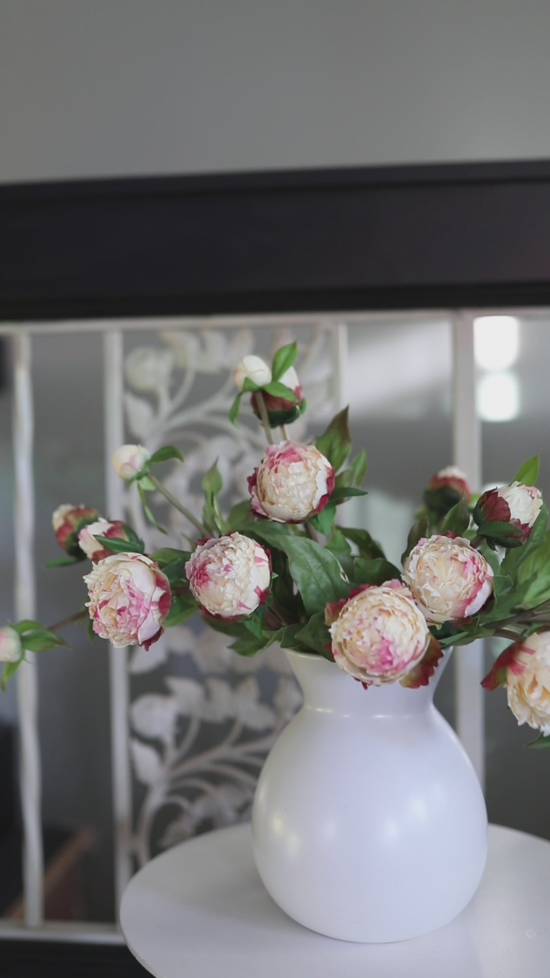 Video Clip of Faux White Peonies in a Home Setting