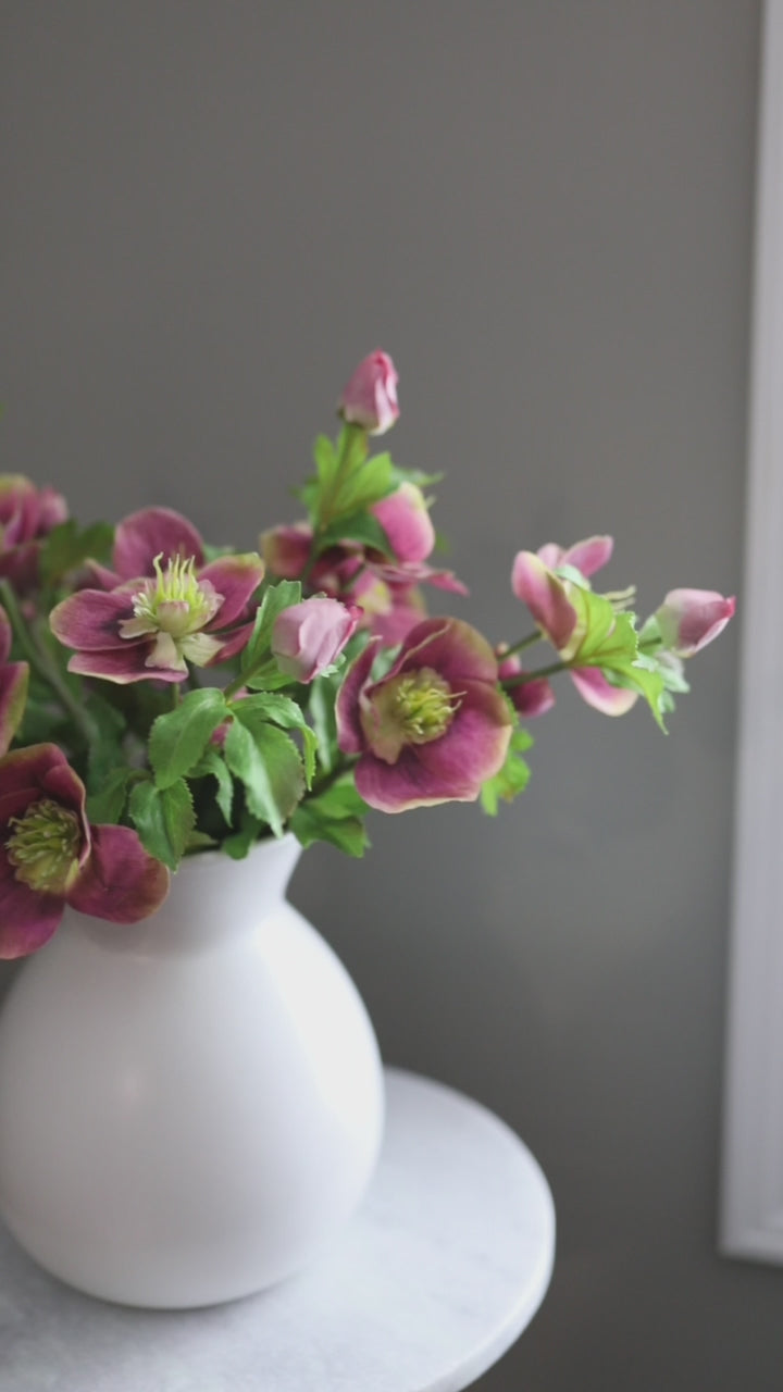 Short Clip Showcasing Artificial Pink Hellebore Wildflowers in Home Setting