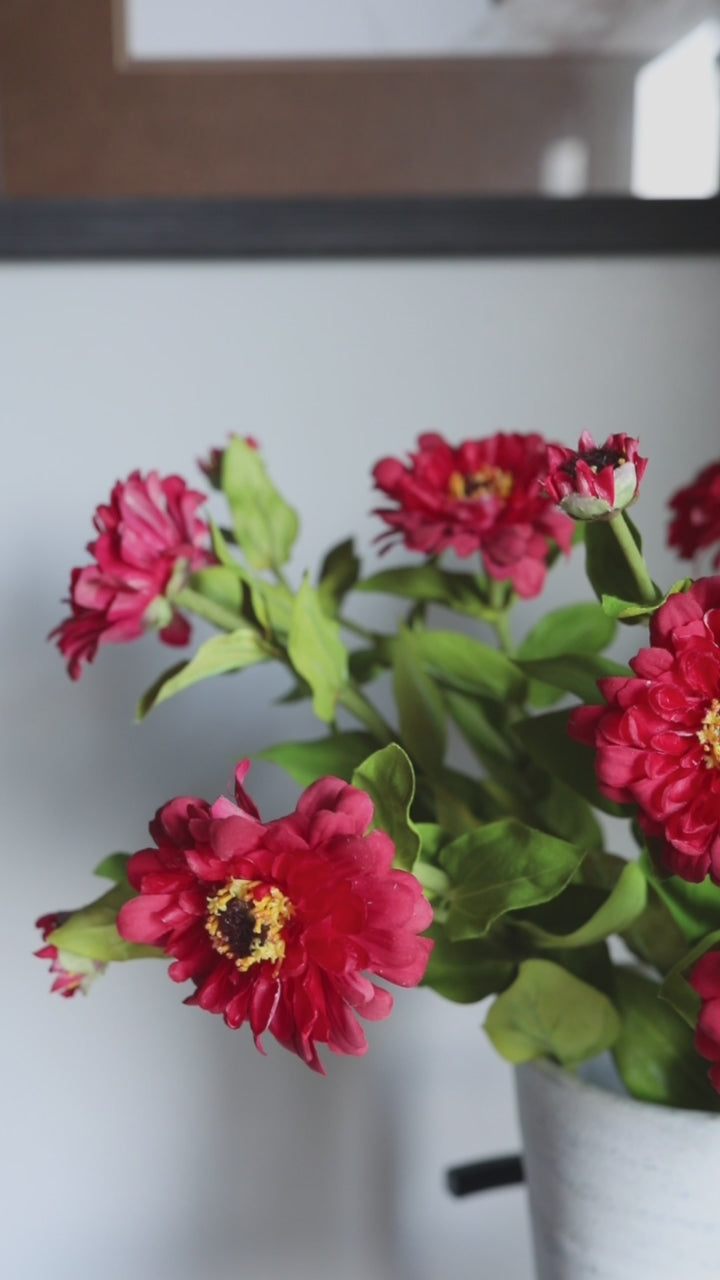 Red Zinnias in Vase Real Touch Flowers