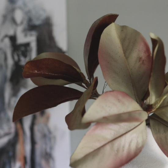 Details of Fall Colored Faux Magnolia Leaves