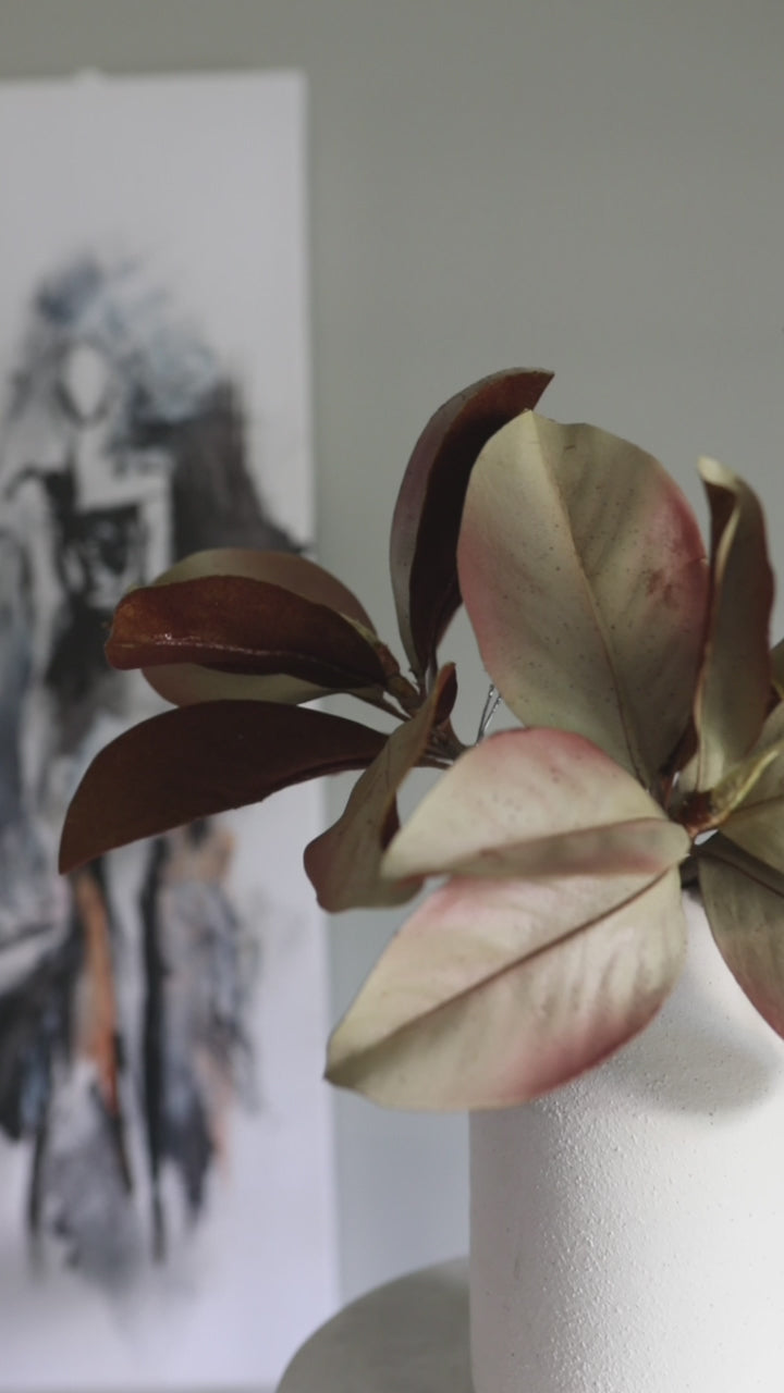 Details of Fall Colored Faux Magnolia Leaves