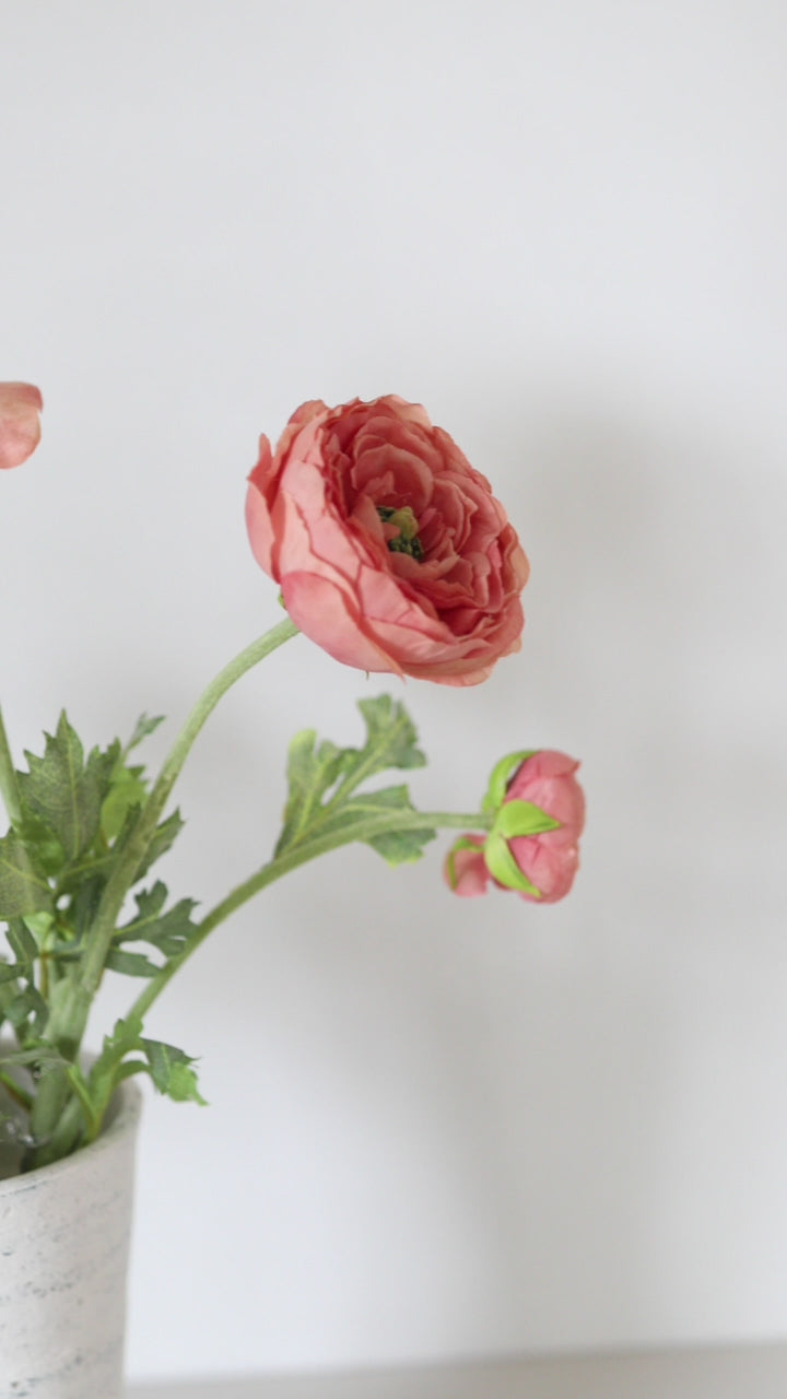 Salmon Pink Artificial Ranunculus Flowers in Vase Video