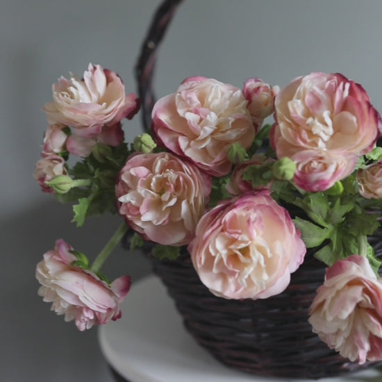 Faux Pink Ranunculus Flowers in Basket