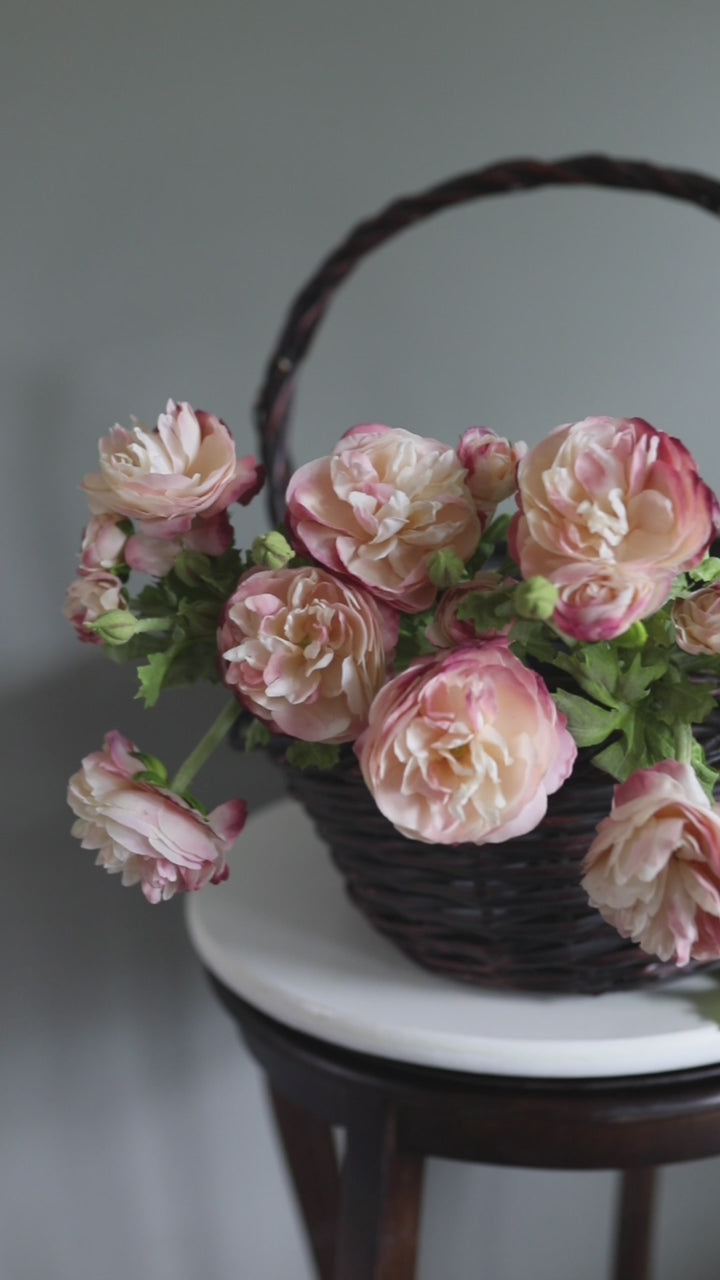 Faux Pink Ranunculus Flowers in Basket