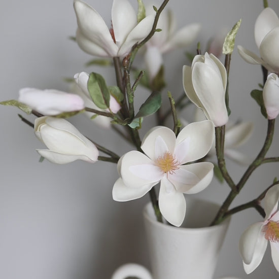 Video Showcasing Artificial White Magnolia Stems in Vase