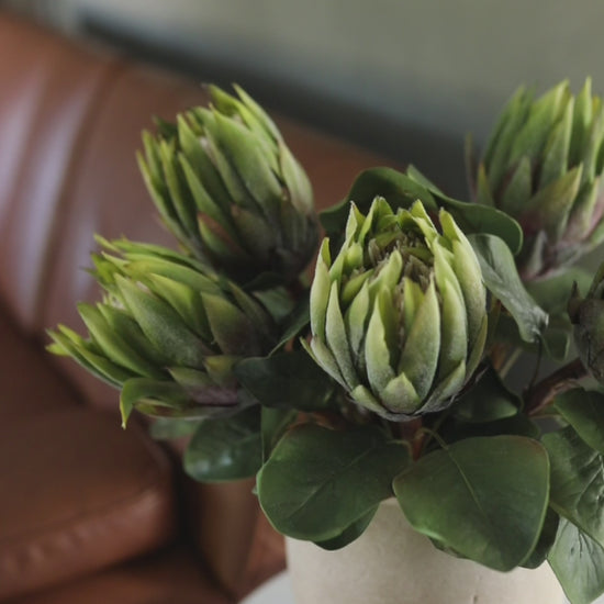 Fake Flower Arrangement with Green King Proteas