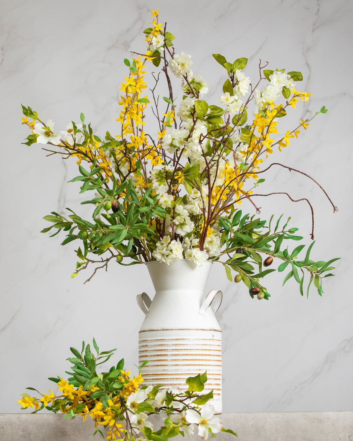 Prestige Botanicals Artificial branches in a white tin vase