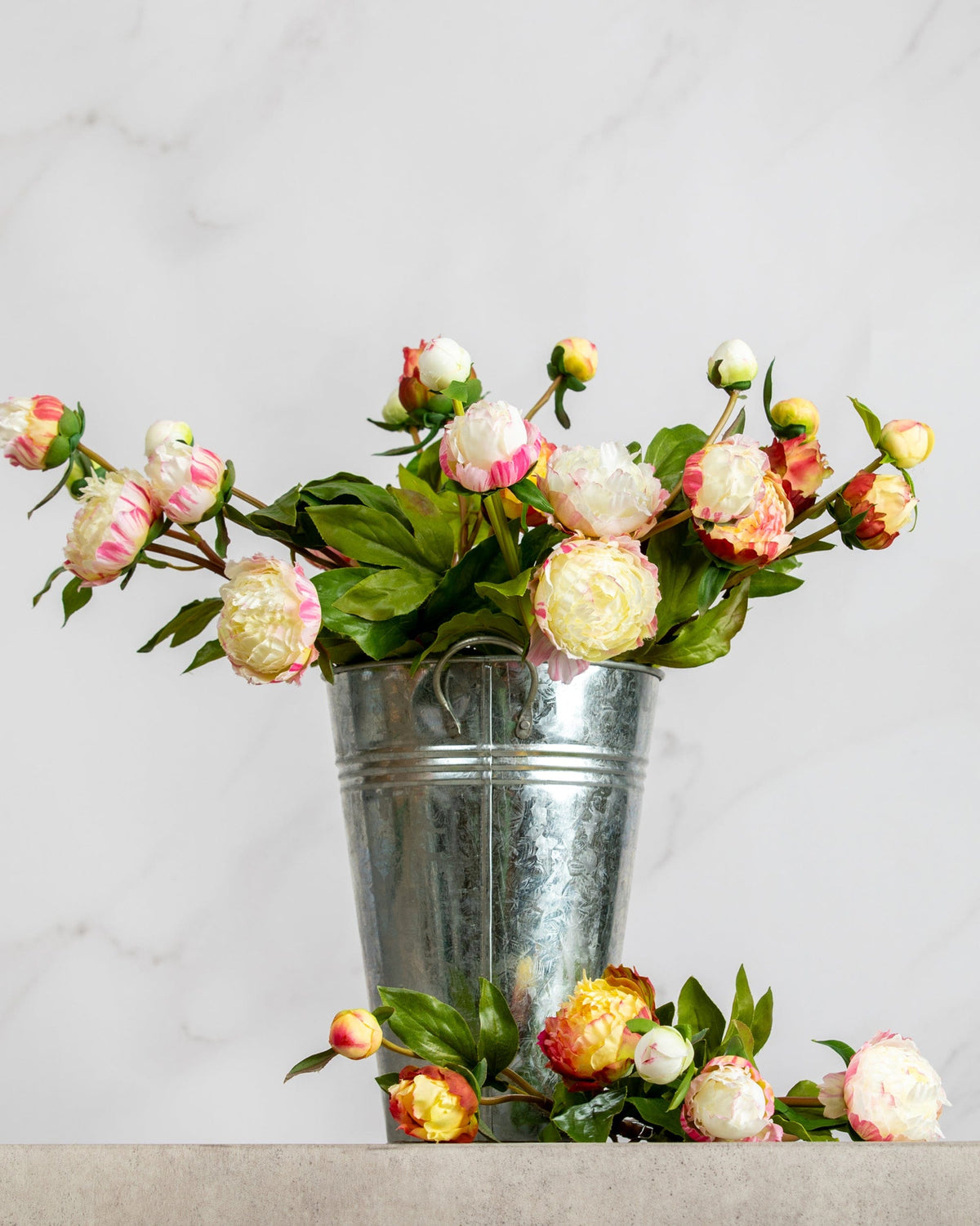 Prestige Botanicals Artificial bud spray peonies in a tin vase