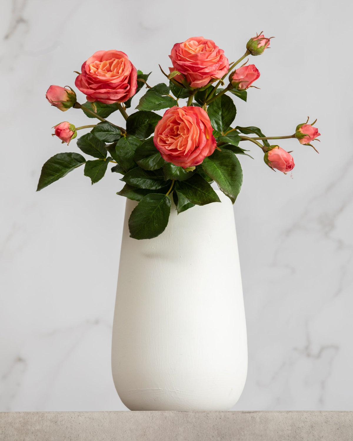 Prestige Botanicals Artificial Orange Ecuadorian Rose stems in a white vase