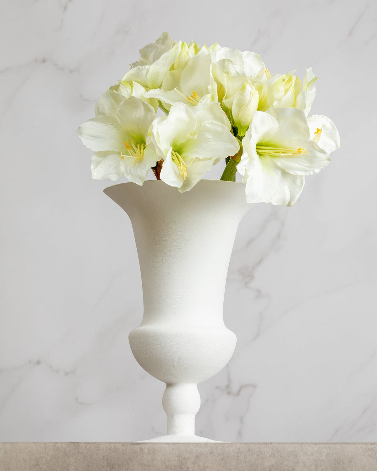 Prestige Botanicals Artificial White Amaryllis Stems in a white vase