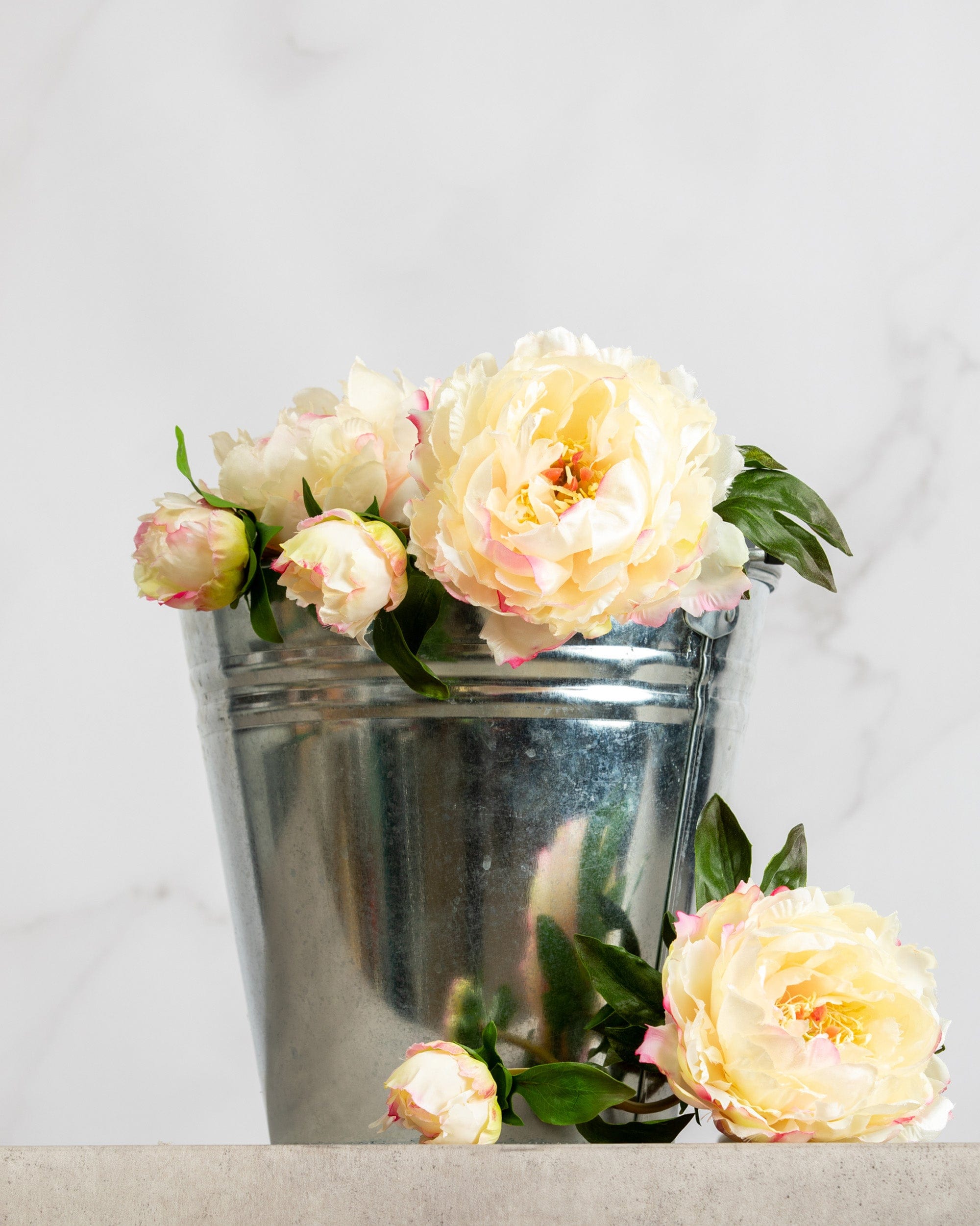 Artificial Yellow and Pink Peony, LifelikeF Faux Flowers