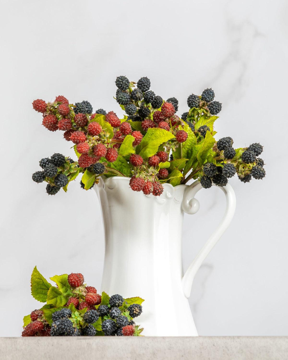 Prestige Botanicals Artificial Raspberry and Blackberry stems in a white jug