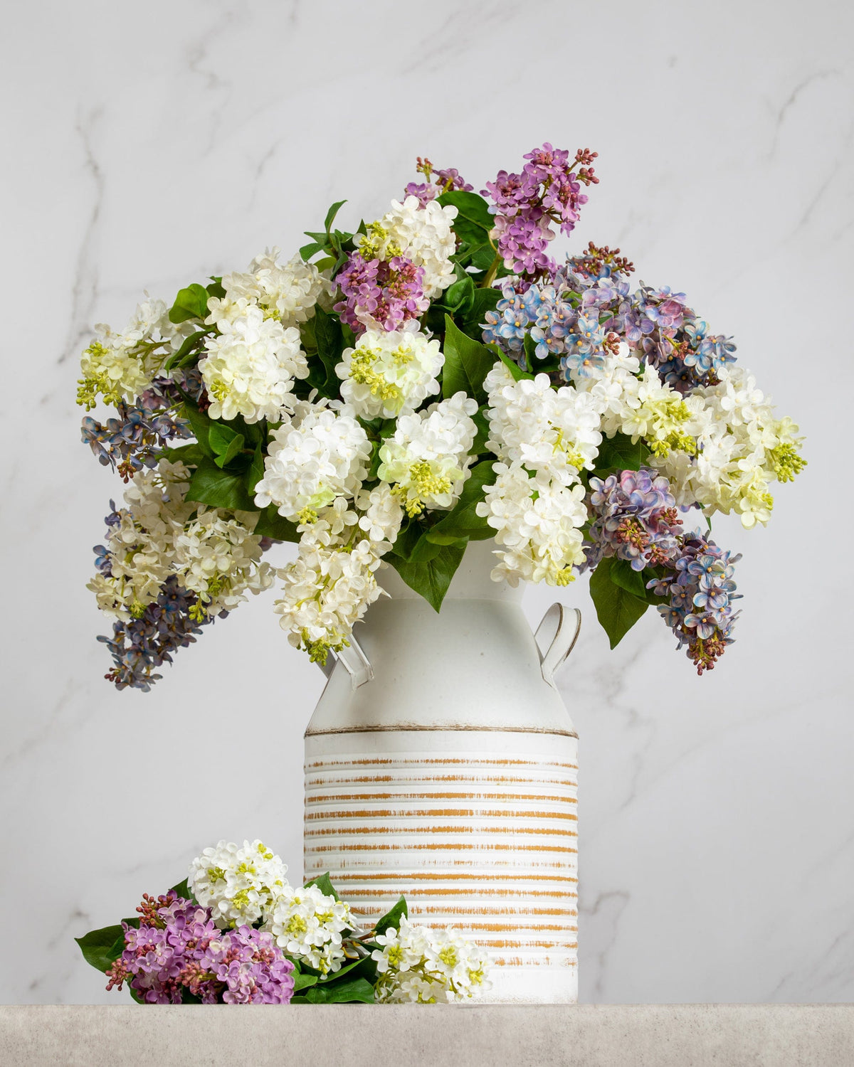 Prestige Botanicals Artificial Lilac in a large tin vase