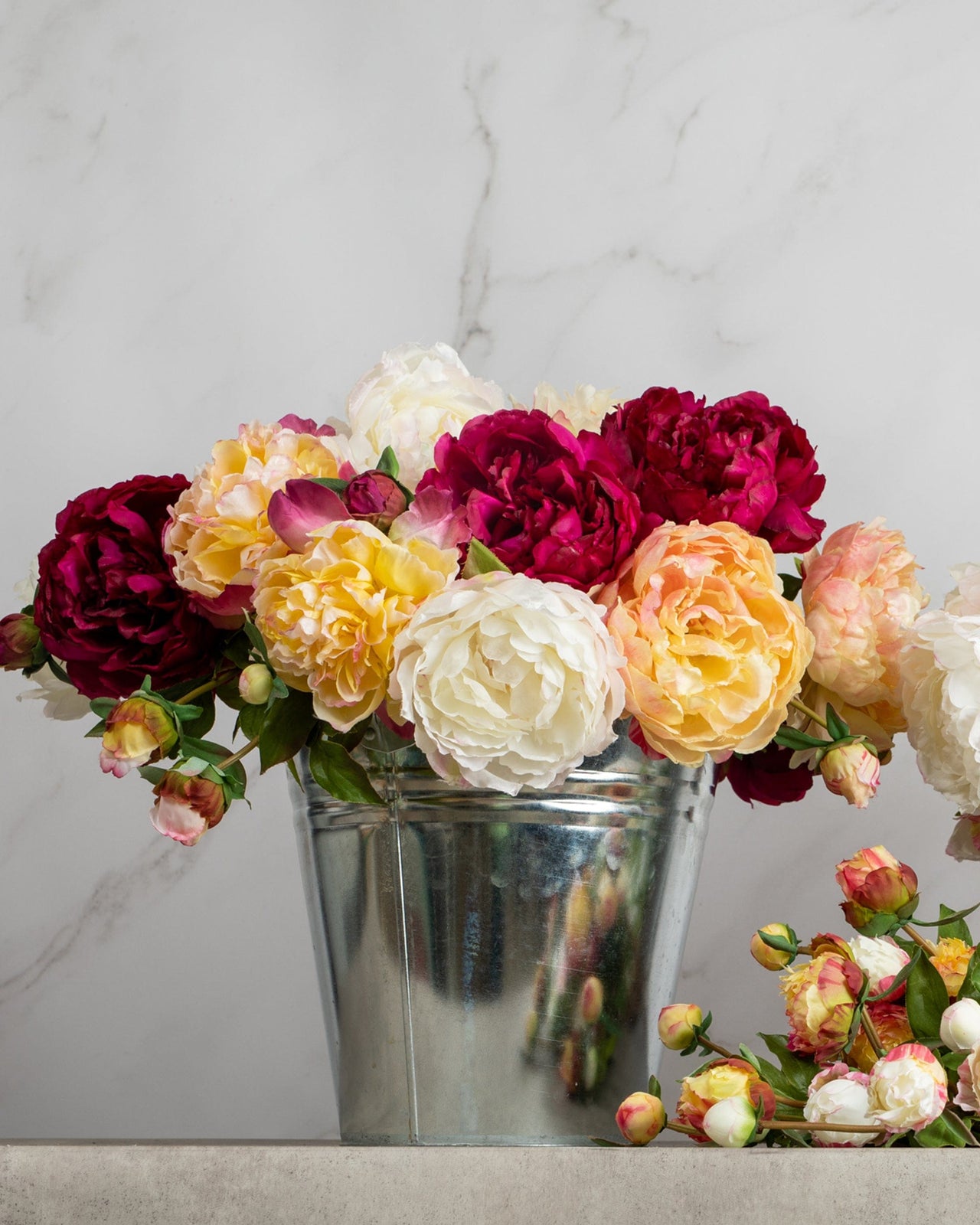 Prestige Botanicals Artificial Peonies in a tin bucket